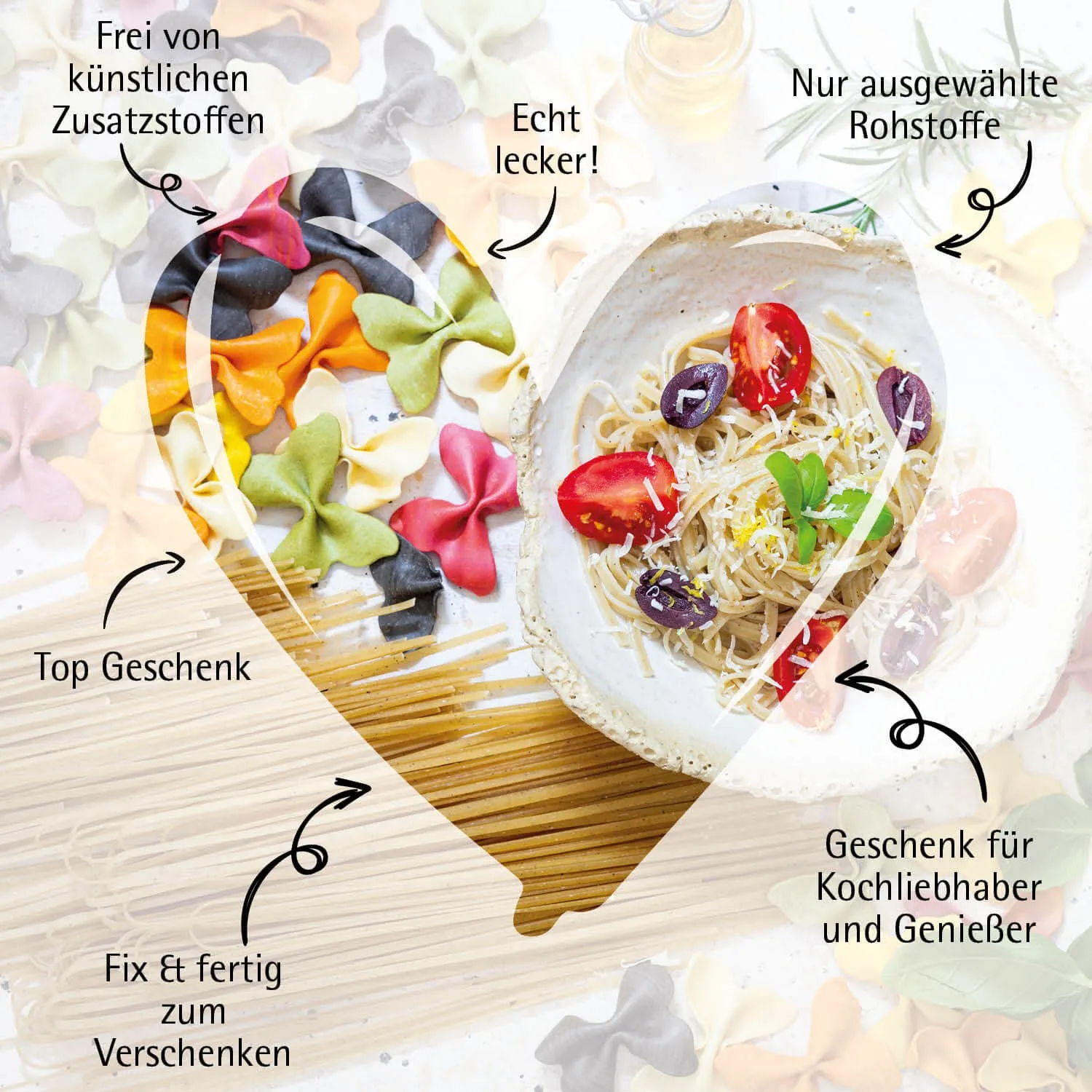 Bunte Muscheln - Edel-Pasta, aus Hartweizengries