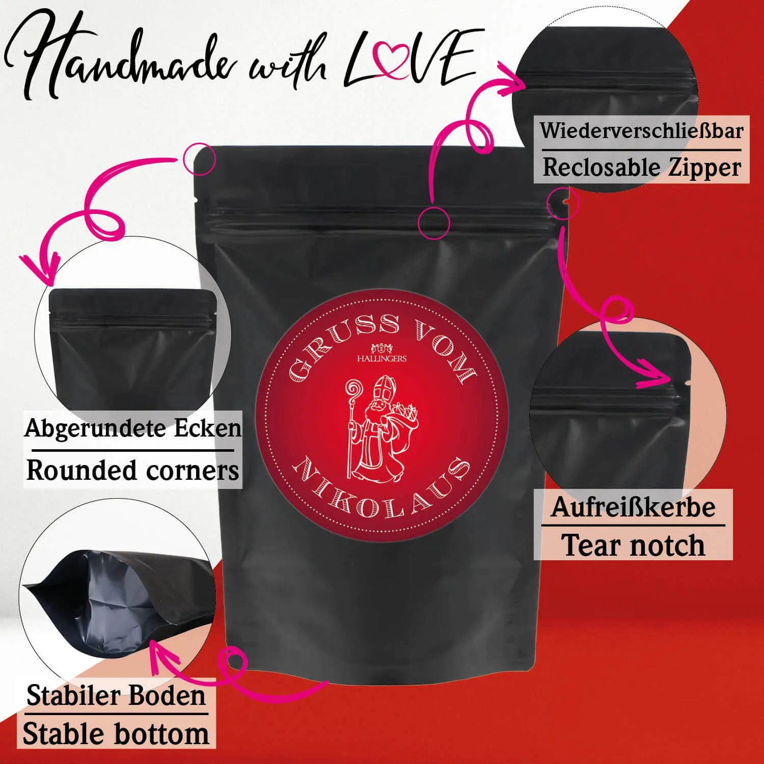Gruß vom Nikolaus (kleines Mitbringsel NougatBusserl Nougatmandeln & Xmas-Tee) - Feinkost-Set, Gourmet-Auswahl Wundertüte