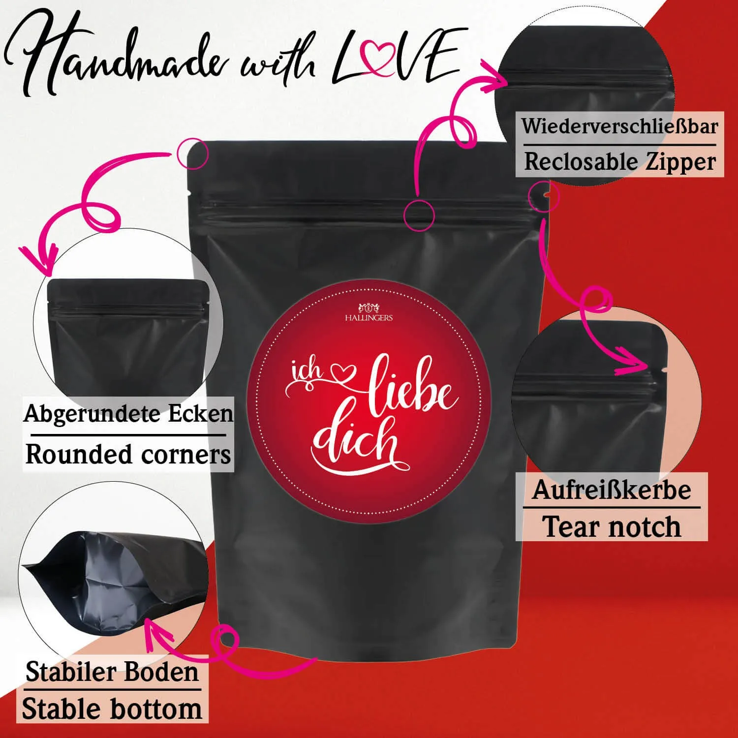 Ich liebe Dich (kleiner Liebesgruß mit Nougat-Busserl, Kräutertee & Pastagewürz) - Feinkost-Set, Gourmet-Auswahl Wundertüte