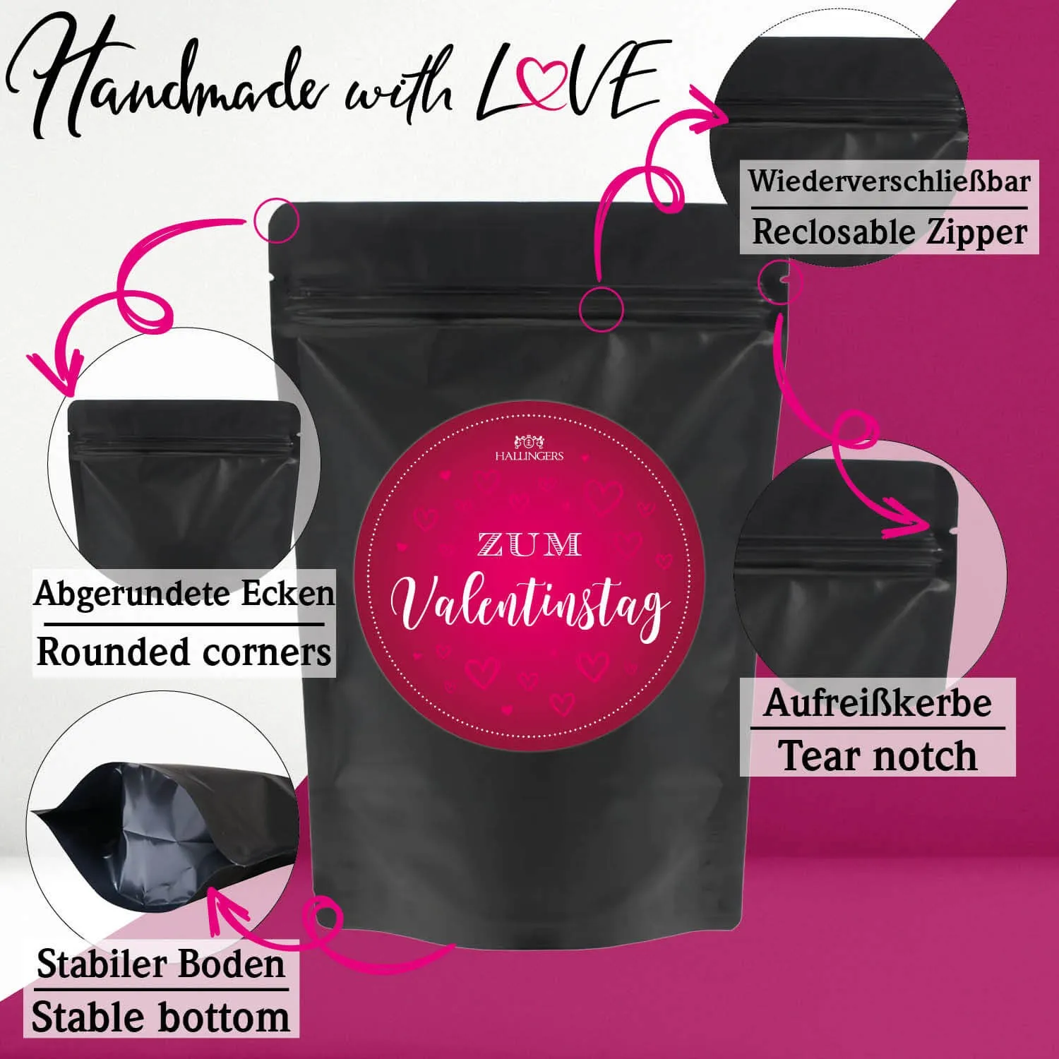 Zum Valentinstag pink XXL (großer Liebesgruß Pralinen Gewürz Olivenöl Himbeeressig & Schokolade) - Feinkost-Set, XXL-Wundertüte Gourmet