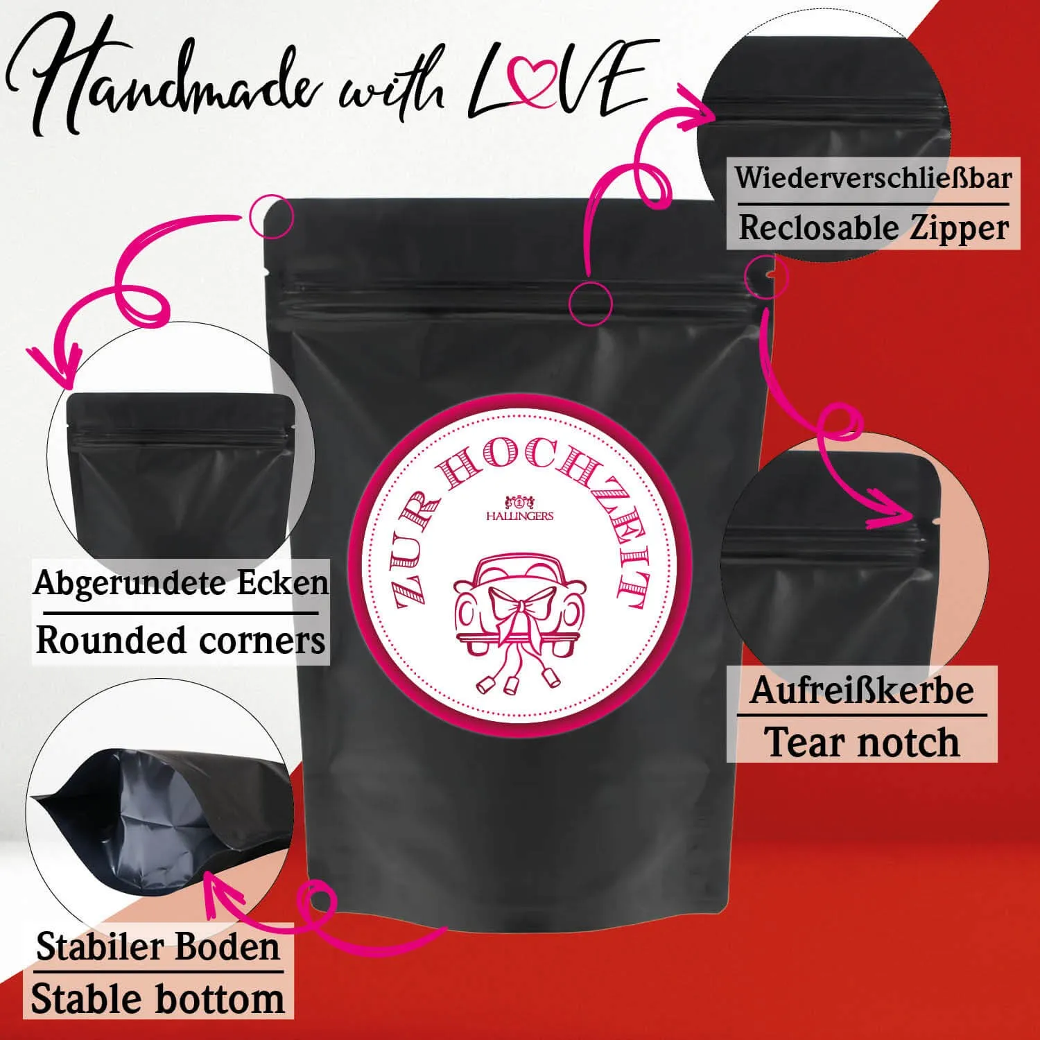Zur Hochzeit XXL (großer Liebesgruß Konfitüre, Nougat-Busserl, Mandeln & Tafel Schokolade) - Feinkost-Set, XXL-Wundertüte Gourmet