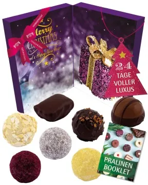 Adventskalender Frohe Weihnachten - Vegane Pralinen, mit & ohne Alkohol