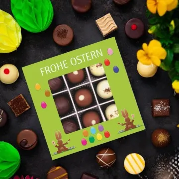 Frohe Ostern grün L - Pralinen, mit & ohne Alkohol