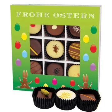 Frohe Ostern grün L - Pralinen, mit & ohne Alkohol