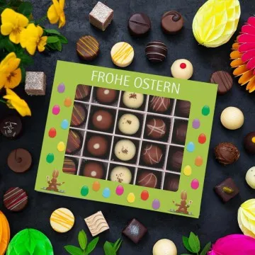 Frohe Ostern grün XL - Pralinen, mit & ohne Alkohol