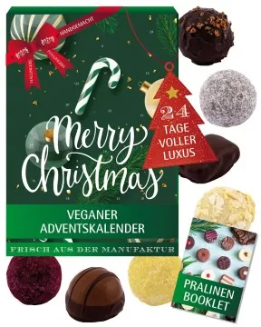 Adventskalender Merry Christmas vegan - Vegane Pralinen, mit & ohne Alkohol