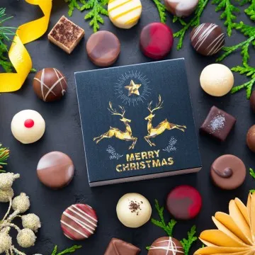 Merry Christmas Goldene Elche - Pralinen, ohne Alkohol handmade