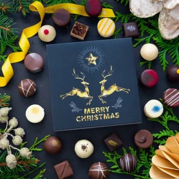 Merry Christmas Goldene Elche L - Pralinen, ohne Alkohol handmade