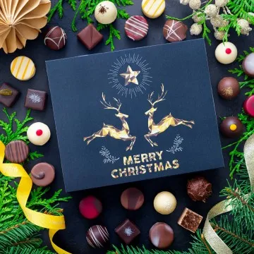 Merry Christmas Goldene Elche XL - Pralinen, ohne Alkohol handmade