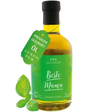 Beste Mama (Natives Olivenöl Basilikum) - Premium-Öl, in Geschenk-Flasche