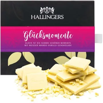 Weiße Tafel Glücksmomente (Mango-Vanille) - Weiße Schokolade, handmade ohne Alkohol