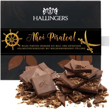 Vollmilch-Tafel Ahoi Piraten (Macadamia-Nougat) - Schokolade, handmade ohne Alkohol