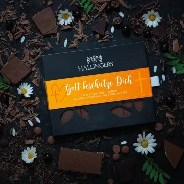 Vollmilch-Tafel Gott beschütze Dich (Pur) - Schokolade, handmade ohne Alkohol