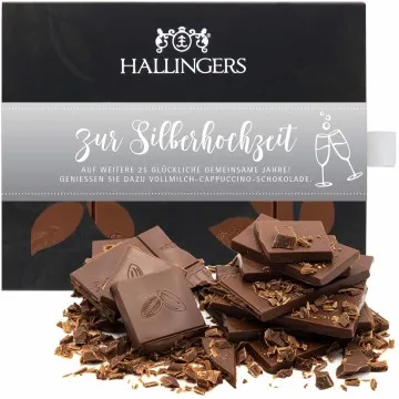 Vollmilch-Tafel Zur Silberhochzeit - 25 Jahre (Pur) - Schokolade, handmade ohne Alkohol