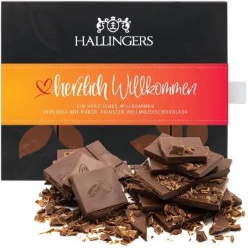 Vollmilch-Tafel Herzlich Willkommen (Pur) - Schokolade, handmade ohne Alkohol