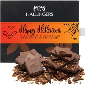 Vollmilch-Tafel Happy Halloween (Orange) - Schokolade, handmade ohne Alkohol