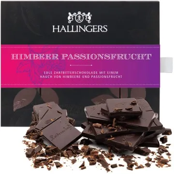 Zartbitter-Tafel Himbeer-Passionsfrucht (Himbeer-Maracuja) - Vegane Schokolade, handmade ohne Alkohol