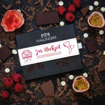Zartbitter-Tafel Zur Hochzeit (Himbeer-Maracuja) - Vegane Schokolade, handmade ohne Alkohol