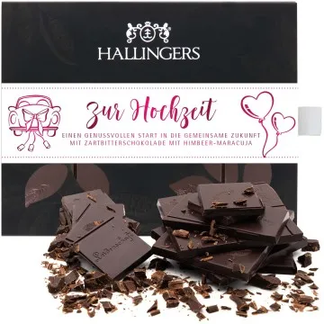 Zartbitter-Tafel Zur Hochzeit (Himbeer-Maracuja) - Vegane Schokolade, handmade ohne Alkohol