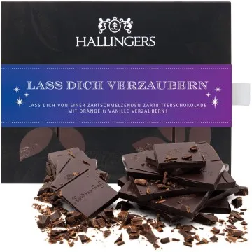 Zartbitter-Tafel Lass Dich verzaubern (Vanille-Orange) - Vegane Schokolade, handmade ohne Alkohol