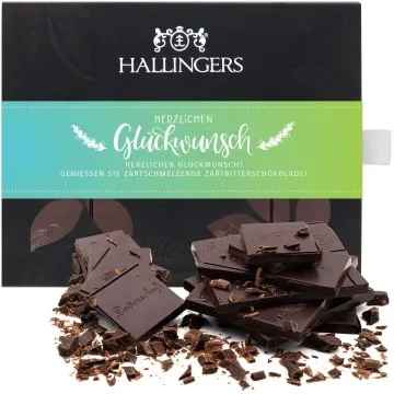 Zartbitter-Tafel Herzlichen Glückwunsch (Pur 85%) - Vegane Schokolade, handmade ohne Alkohol