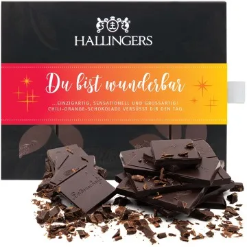 Zartbitter-Tafel Du bist wunderbar (Orange-Chili) - Vegane Schokolade, handmade ohne Alkohol