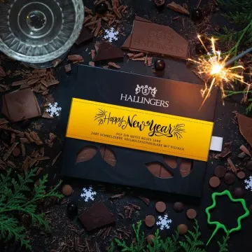 Vollmilch-Tafel Happy New Year (Pistazie-Amaretto) - Schokolade, handmade ohne Alkohol