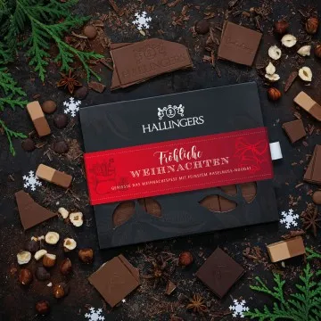 Vollmilch-Tafel Fröhliche Weihnachten (Haselnuss) - Schokolade, handmade ohne Alkohol