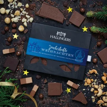 Vollmilch-Tafel Zauberhafte Weihnachten (Macadamia-Nougat) - Schokolade, handmade ohne Alkohol