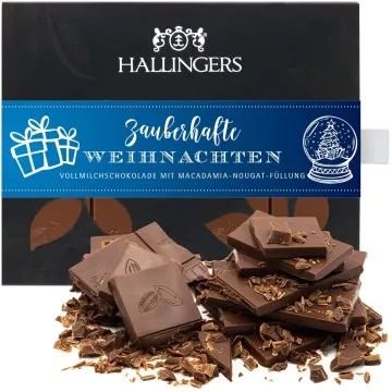 Vollmilch-Tafel Zauberhafte Weihnachten (Macadamia-Nougat) - Schokolade, handmade ohne Alkohol