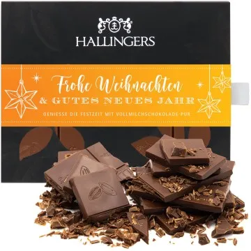 Vollmilch-Tafel Frohe Weihnachten und ein gutes Neues Jahr (Pur) - Schokolade, handmade ohne Alkohol