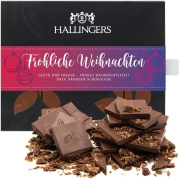 Vollmilch-Tafel Fröhliche Weihnachten (Orange) - Schokolade, handmade ohne Alkohol