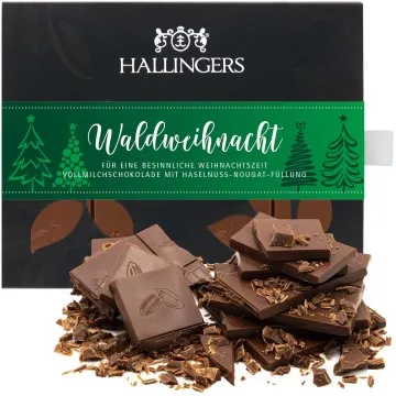 Vollmilch-Tafel Waldweihnacht (Haselnuss) - Schokolade, handmade ohne Alkohol