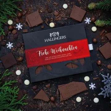 Vollmilch-Tafel Frohe Weihnachten (Pur) - Schokolade, handmade ohne Alkohol