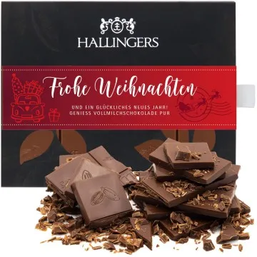 Vollmilch-Tafel Frohe Weihnachten (Pur) - Schokolade, handmade ohne Alkohol