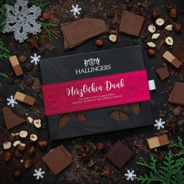 Vollmilch-Tafel Herzlichen Dank (Macadamia-Nougat) - Schokolade, handmade ohne Alkohol