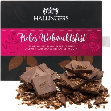 Vollmilch-Tafel Frohes Weihnachtsfest (Kaffee-Zimt) - Schokolade, handmade ohne Alkohol