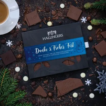 Vollmilch-Tafel Danke & Frohes Fest (Cappuccino) - Schokolade, handmade ohne Alkohol