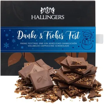 Vollmilch-Tafel Danke & Frohes Fest (Cappuccino) - Schokolade, handmade ohne Alkohol