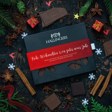 Vollmilch-Tafel Frohe Weihnachten & Gutes Neues Jahr (Xmas-Gewürze) - Schokolade, handmade ohne Alkohol