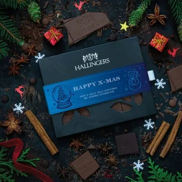 Vollmilch-Tafel Happy X Mas (Xmas-Gewürze) - Schokolade, handmade ohne Alkohol