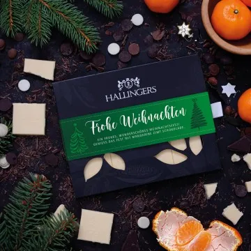 Weiße Tafel Frohe Weihnachten (Mandarine-Zimt) - Weiße Schokolade, handmade ohne Alkohol