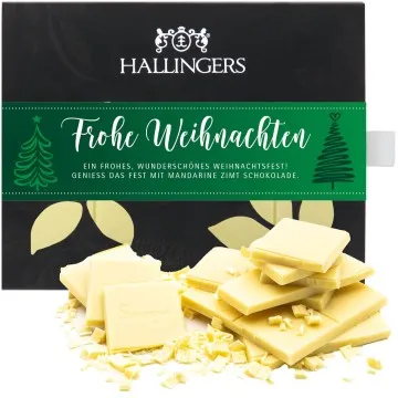 Weiße Tafel Frohe Weihnachten (Mandarine-Zimt) - Weiße Schokolade, handmade ohne Alkohol