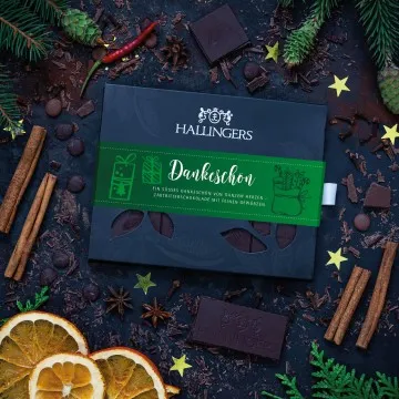 Zartbitter-Tafel Dankeschön X Mas (Xms-Gewürz) - Vegane Schokolade, handmade ohne Alkohol
