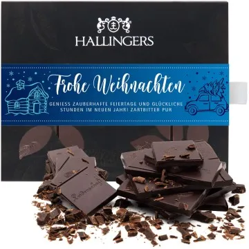 Zartbitter-Tafel Frohe Weihnachten (Pur 85%) - Vegane Schokolade, handmade ohne Alkohol