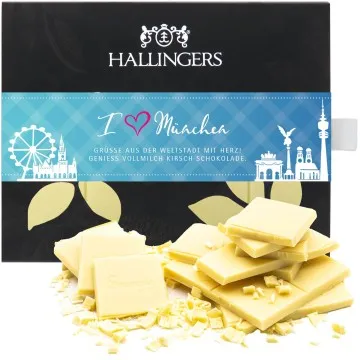 Weiße Tafel I love München (Kirsche) - Weiße Schokolade, handmade ohne Alkohol
