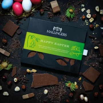 Vollmilch-Tafel Happy Easter (Macadamia-Nougat) - Schokolade, handmade ohne Alkohol