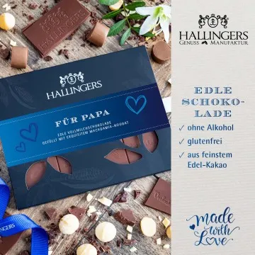 Vollmilch-Tafel Für Papa (Macadamia-Nougat) - Schokolade, handmade ohne Alkohol