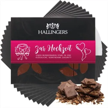 10x Vollmilch-Tafel Zur Hochzeit Pink (Pur) - Schokolade, handmade ohne Alkohol