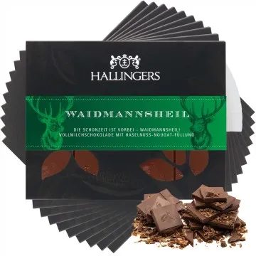 10x Vollmilch-Tafel Waidmannsheil (Haselnuss) - Schokolade, handmade ohne Alkohol